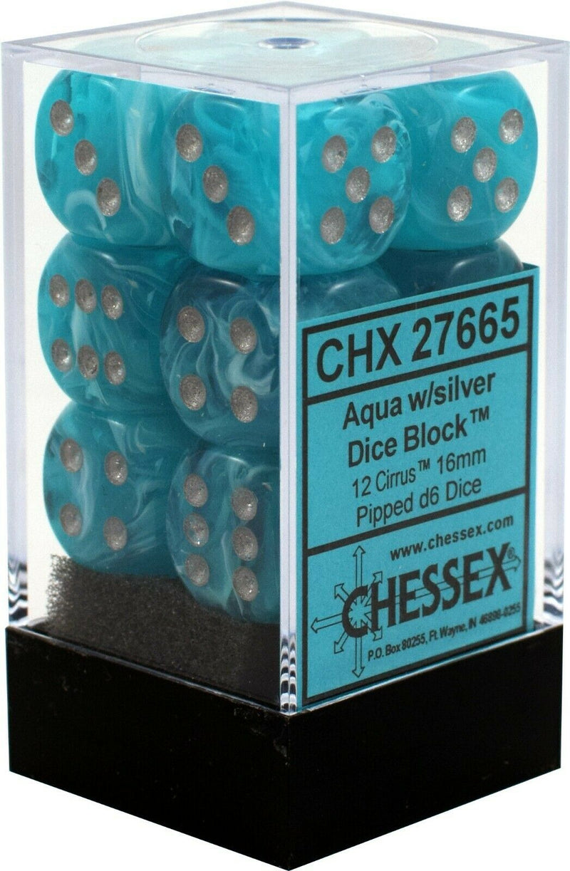 Picture of the Dice: 12 Aqua w/silver Cirrus 16mm D6 Dice Block (12) - CHX27665