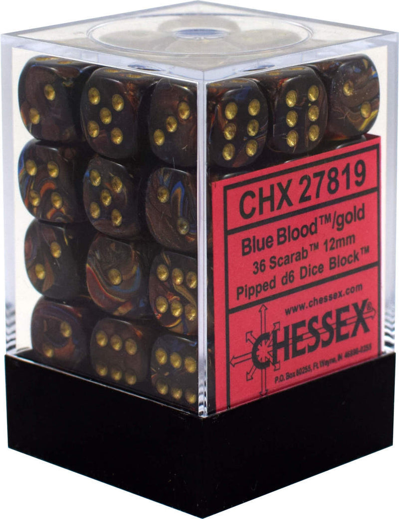 Picture of the Dice: 36 Blue Blood /gold Scarab 12mm D6 Dice Block (12) - CHX27819