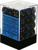 Picture of the Dice: 36 Royal Blue w/gold Scarab 12mm D6 Dice Block (12) - CHX27827