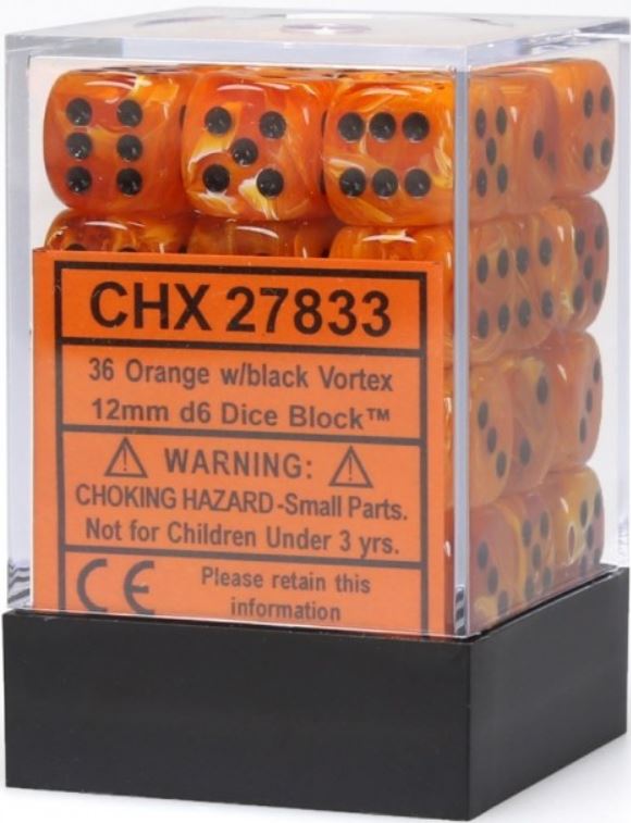 Picture of the Dice: 36 Orange w/black Vortex 12mm D6 Dice Block (12) - CHX27833
