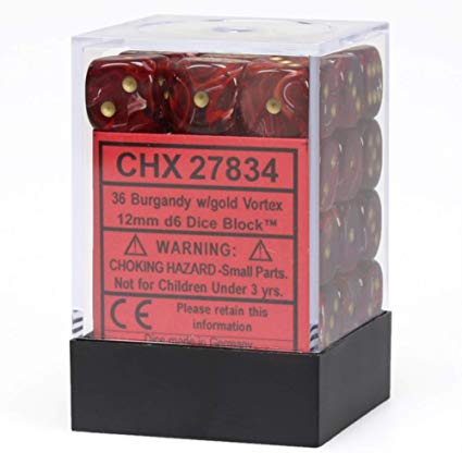 Picture of the Dice: 36 Burgundy / Gold Vortex Dice 12mm D6 Dice Block (12) - CHX27834