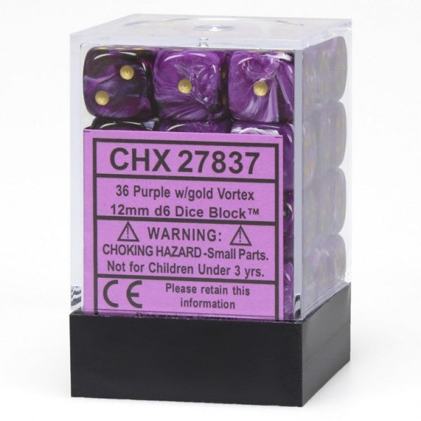 Picture of the Dice: 36 Purple w/gold Vortex 12mm D6 Dice Block (12) - CHX27837