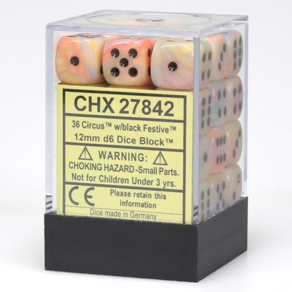 Picture of the Dice: 36 Circus w/black Festive 12mm D6 Dice Block (12) - CHX27842