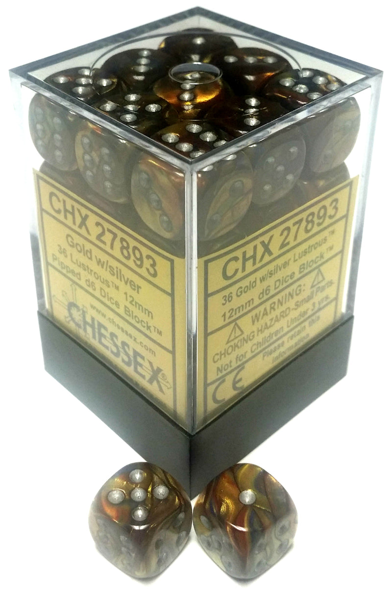 Picture of the Dice: 36 Gold w/silver Lustrous 12mm D6 Dice Block (12) - CHX27893