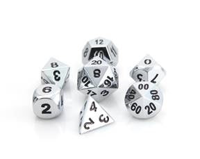 Metal RPG Dice Set (7) - Shiny Silver w/Black