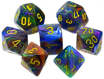 Picture of the Dice: 7 Rio w/yellow Festive Polyhedral Dice Set - CHX27449