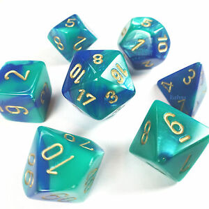 Picture of the Dice: Gemini Blue-Teal/Gold 7 Dice Set CHX26459