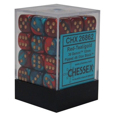 Picture of the Dice: 36 Gemini Red-Teal/gold 12mm d6 Dice Block (12) - CHX26862