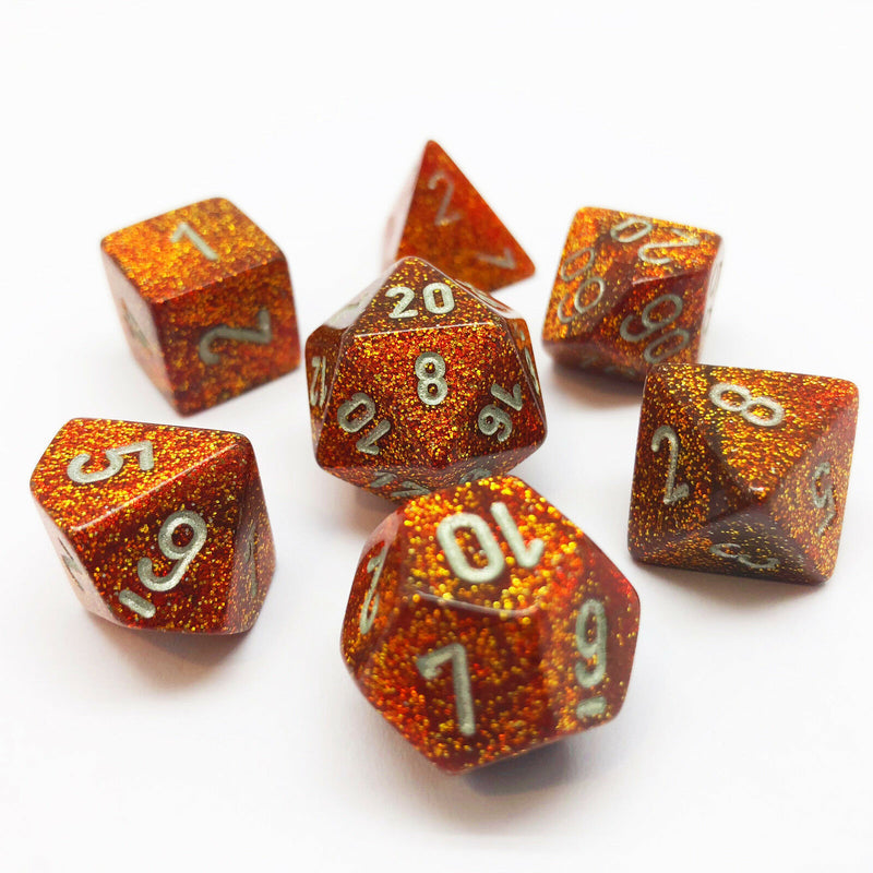 Picture of the Dice: Glitter Gold and Silver 7ct Polyhedral Dice Set - CHX27503
