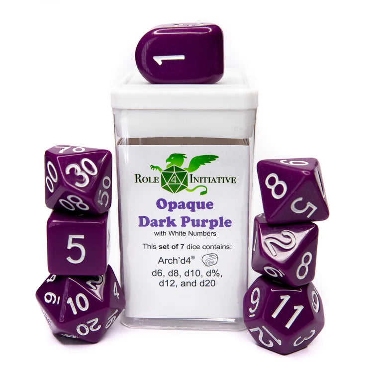 Dice Set (7) - Opaque Dark Purple w/ white - arch'd4
