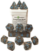 Dice Set (15) - Translucent Black /w Blue