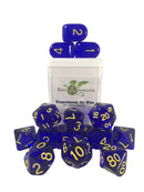 Dice Set (15) - Translucent Dark Blue w/ yellow letters - arch'd4