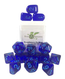Dice Set (15) - Translucent Dark Blue w/ blue letters - arch'd4