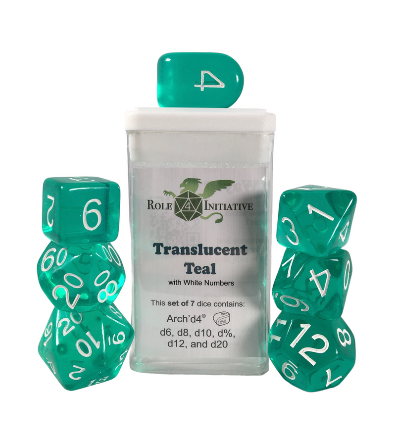 Dice Set (7) - Translucent Teal w/ White