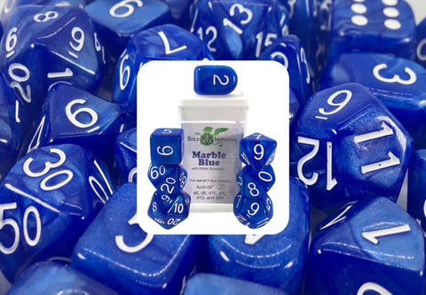 Dice Set (7) - Marble Blue w/ White