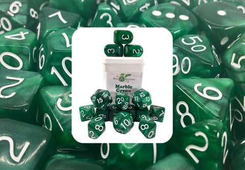 Dice Set (15) - Marble Green w/ White