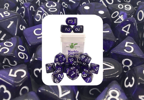 Dice Set (15) - Marble Purple w/ White