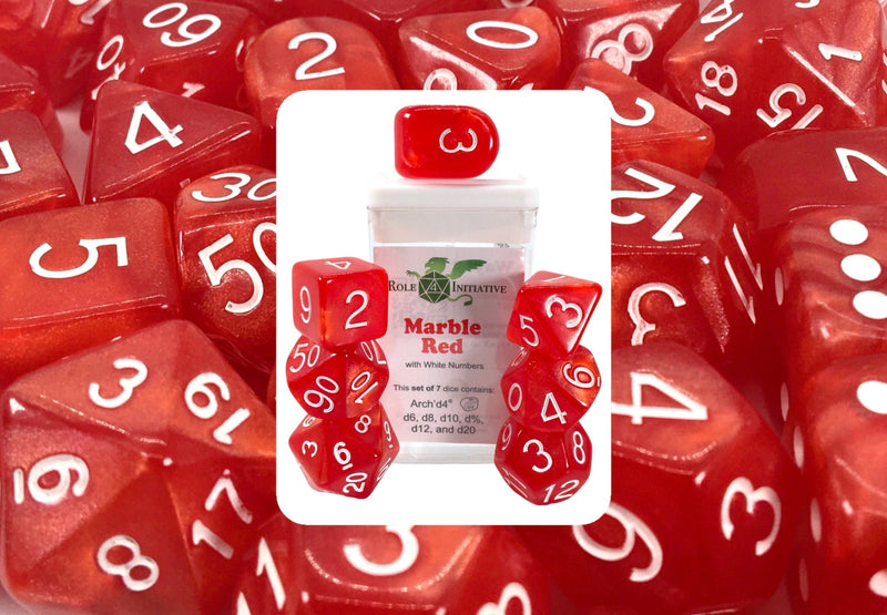 Dice Set (7) - Marble Red w/ White
