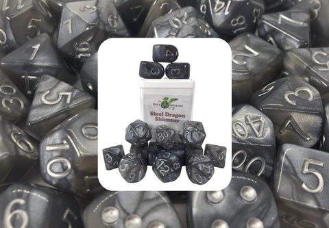 Dice Set (15) - Marble Steel Dragon w/ White