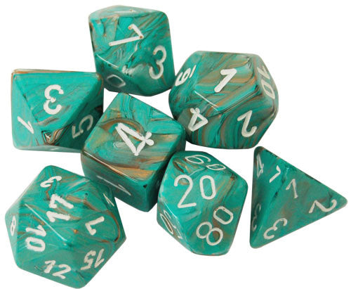 Picture of the Dice: CHX 27403 - Marble Oxi-copper/white 7-die set