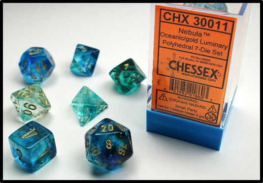 Picture of the Dice: Nebula Oceanic/gold Luminary Polyhedral 7-Die Set - CHX30011