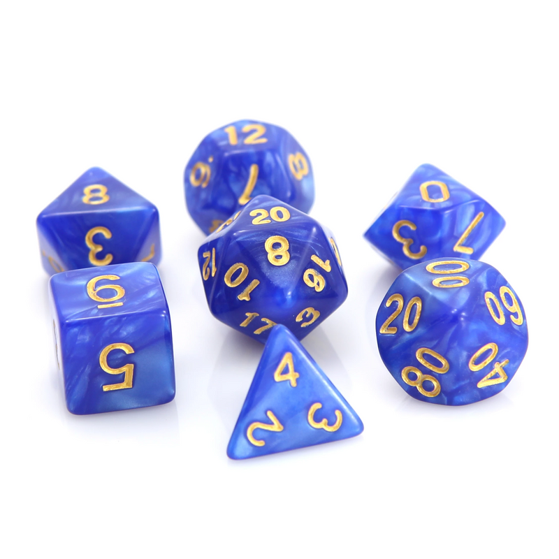 RPG Dice Set (7) - Blue Swirl w/ Gold