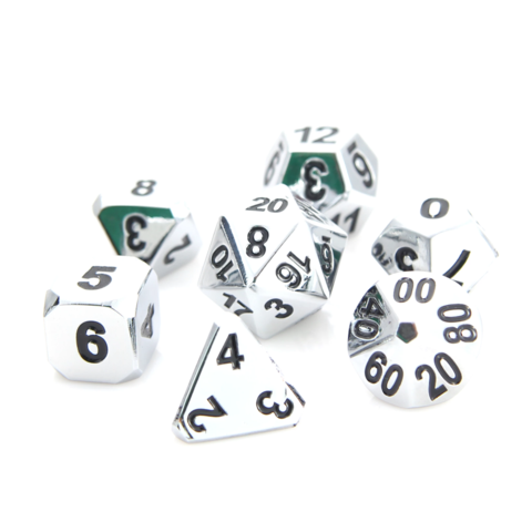 Metal RPG Dice Set (7) - Shiny Silver w/ Black