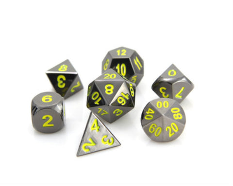 Metal RPG Dice Set (7) - Sinister Chrome w/ Yellow