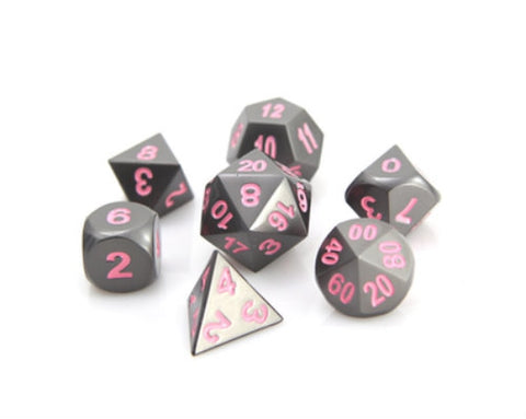 Metal RPG Dice Set (7) - Gunmetal w/ Pink