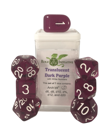 Dice Set (7) - Translucent Dark Purple w/ White - arch'd4