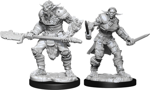 D&D Unpainted Minis: Bugbear Barbarian Male & Bugbear Rogue Female - Wave 15