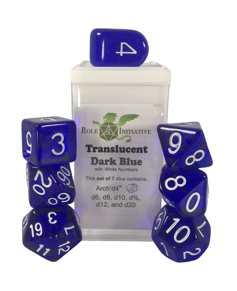 Dice Set (7) - Translucent Dark Blue w/ White - arch'd4