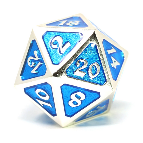 Metal d20 (1) - Mythica Platinum Aquamarine