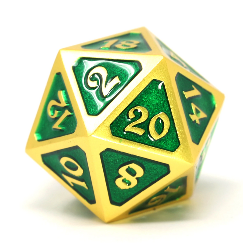 Metal d20 (1) - Mythica Satin Gold Emerald