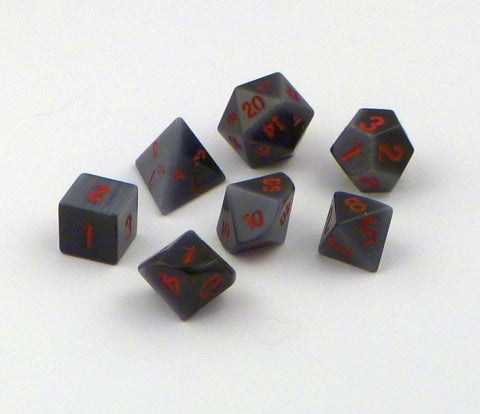 Gemstone Dice: Black Cat's Eye - 7pc Set (14mm)