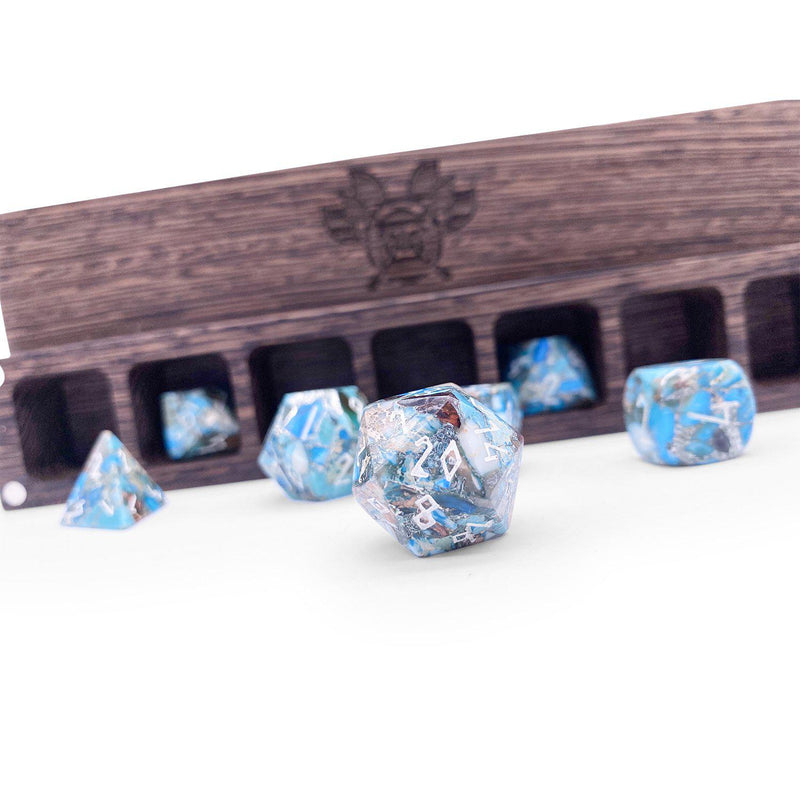 Gemstone Dice 7 Piece Set WS - Silver Blue Imperial Jasper