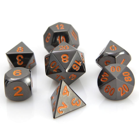 Metal RPG Dice Set (7) - Sinister Chrome w/ Orange