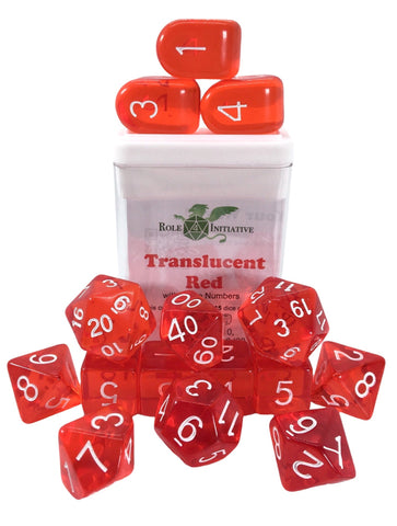 Dice Set (15) - Translucent Red w/ White