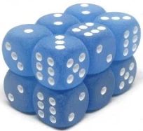 12mm D6 Dice Block (36) - Frosted Blue/White