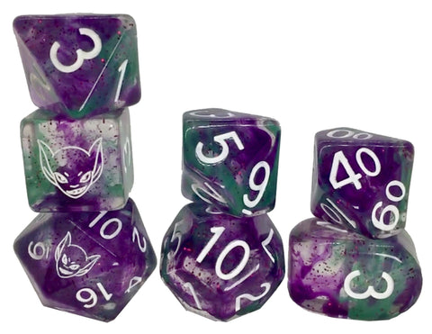 Dice Set (7) - Goblin Green w/ Arch'd4 and Symbols