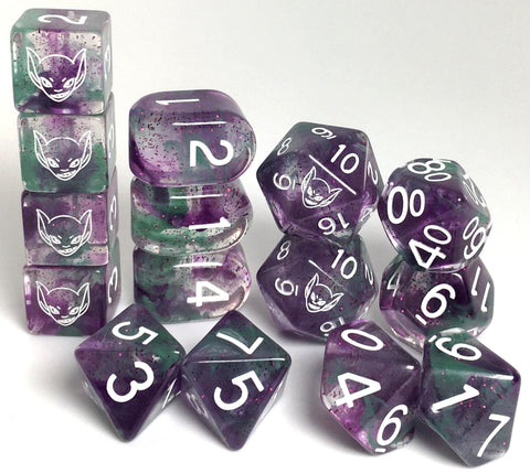 Dice Set (15) - Goblin Green w/ Arch'd4 and Symbols