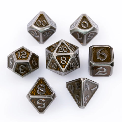 Metal RPG Dice Set (7) - Drakona Gemtooth - Diaphan