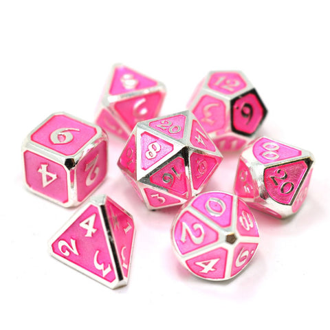 Metal RPG Dice Set (7) - Mythica Platinum Pink Sapphire
