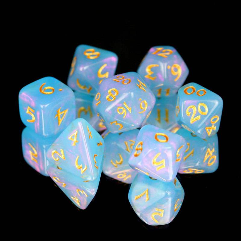 RPG Dice Set (7) - Elessia Moonstone Rumara w/ Gold