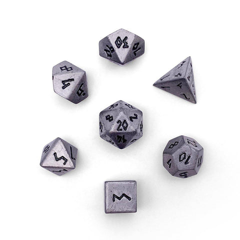 10mm Mini Alloy Metal Pebble 7 Piece Dice set WS - Aged Mithiral