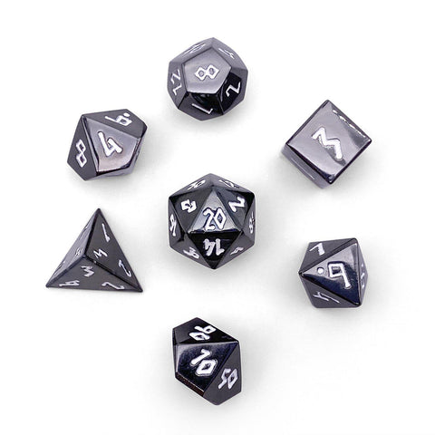 10mm Mini Alloy Metal Pebble 7 Piece Dice set WS - Drow Black