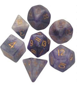 7 Count Dice Poly Set 16mm: Blue-White w/ Gold Numbers