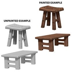 Picture of the Miniature: Wooden Table And Stools - Wizkids Unpainted Deep Cuts