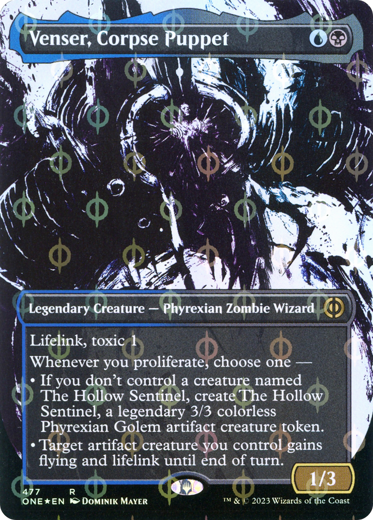 Venser, Corpse Puppet (Borderless Ichor Step-and-Compleat Foil) [Phyrexia: All Will Be One]