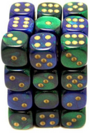 12mm D6 Dice Block (36) - Gemini Blue-Green/Gold